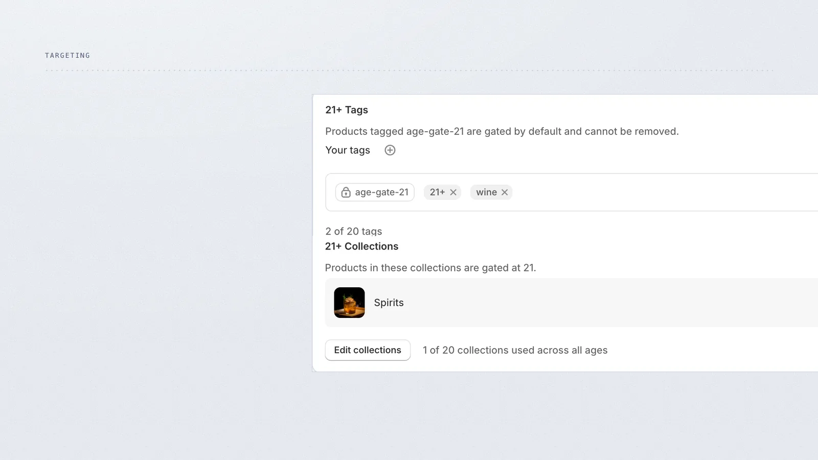 Hatchway product tag and collection targeting settings.